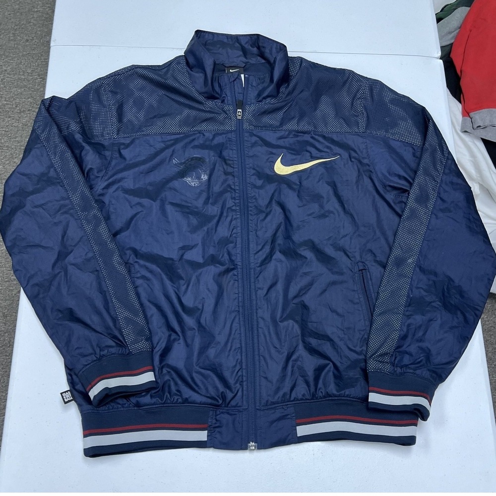 Nike Track Jacket Mens Large Navy Blue Good Zip Up Striped Trim Ripstop